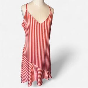 Lea & Viola Silver & Orange Striped Satin Dress, Medium